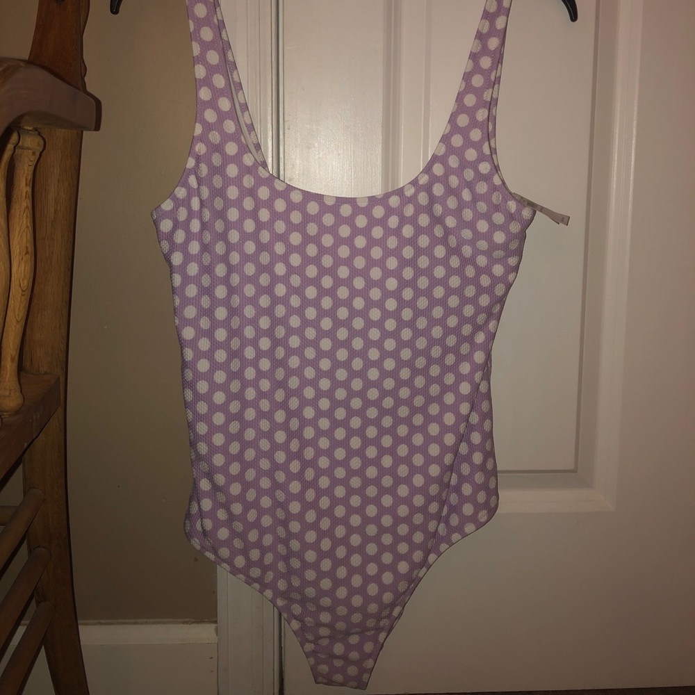 purple polka dot one piece aerie